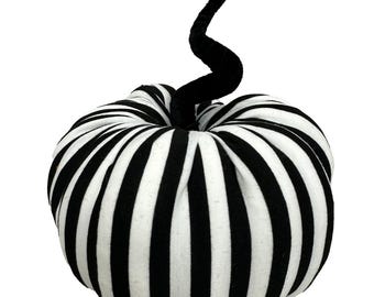 Black and White Fabric Stripe Pumpkin 8in wide x 7in tall