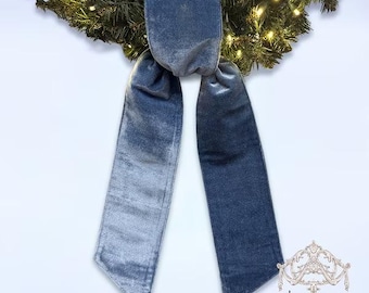 4 inch x 56 inch Dusty Blue Velvet Sash With Gold Metallic Back  ~ Steel Blue Wreath Sash