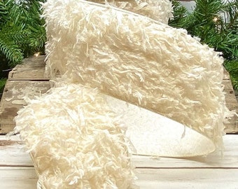 4” Cream Ostrich Feather Wired Ribbon ~ Wired ~ 10yards