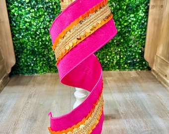 Hot Pink & Orange Frills 4 Inch Ribbon ~ Wired ~ 5 yards