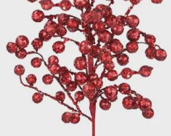 Red Glitter Berry Spray ~ 22 Inch