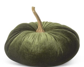 7.25 inch Dark Green Velvet Stuffed Pumpkin