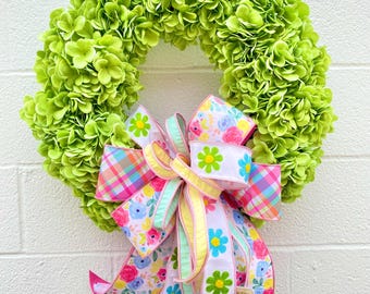 Light Green Hydrangea Wreath w Bow