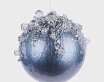 4.5 Inch Light Blue Jeweled Ornament