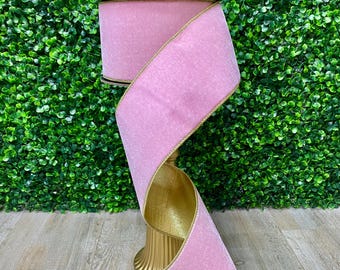 4 inch Light Pink Velvet w/ Gold Back - 10 yards - Wired