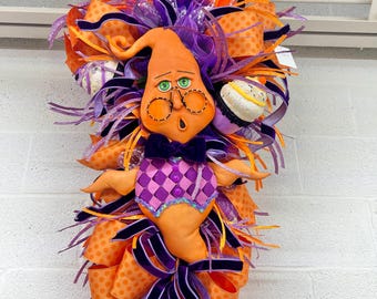 Whimsical Halloween Ghost Wreath, Cute Halloween Porch Decor