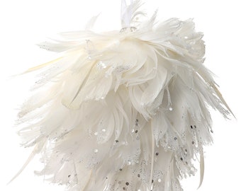 White Feather Ornament w/ Glitter Tips ~ 5 in