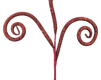 Red Glitter Curly Spray ~ 18 inch