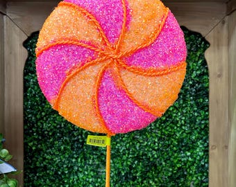 XL Orange & Pink Lollipop Pick ~ H29xDIA10