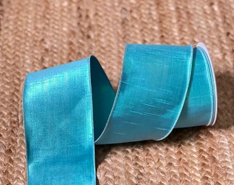 4 inch Farrisilk Luxe Iridescent Turquoise Blue Ribbon~ 10 yards ~ Wired