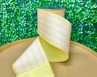 4 inch Yellow Pastel Stripe Ribbon ~ 10 yards ~ Wired ~ Farrisilk