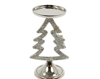 Silver and Crystal Jewel Tree Candleholder ~ 10.25 inch
