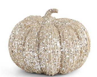 Champagne Gold Sequin Jeweled Pumpkin w/ Glitter Stem - 8 inch