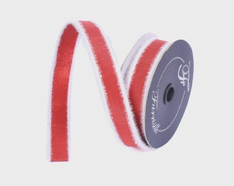 1 Inch Red and White Tinsel Border Trim ~ 10 Yards ~Wired