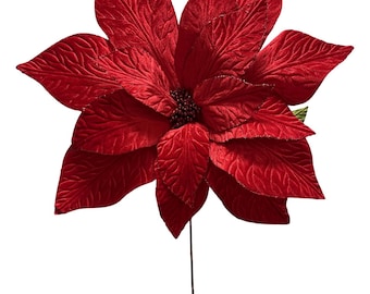 XL Red Velvet Poinsettia Stem ~ 38in