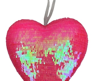 Hot Pink Iridescent Sequin Heart - 9in x 9in