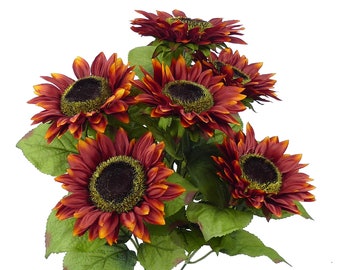 Maroon & Orange Ombré Sunflower Bush ~ 7 flowers