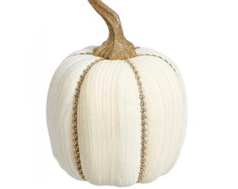 Mark Roberts Ivory Velvet Pumpkin with Diamonds 7 inch - TALL