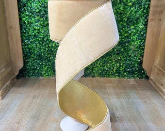 4” Cream Lush Velvet Ribbon w/ Gold Backing~ Butterscotch Cream Velvet Ribbon ~ Wired ~ 10 yards