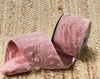 4 inch D Stevens Pink Faux Fur Ribbon~ 5 yards ~ Wired