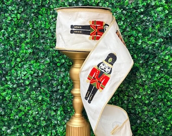 4 Inch Embroidered Nutcracker and Drum Ribbon ~ 10 yards ~ Wired