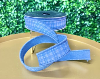 1 inch Blue Picnic Plaid Ribbon ~ 10 yards ~ Wired ~ Farrisilk