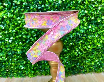 1 Inch Multi Colored Flashy Sequin Ribbon ~ 10 yards ~ Wired