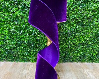 4 Inch Purple Velvet Ribbon ~ Farrisilk ~ 10 yards ~ Wired