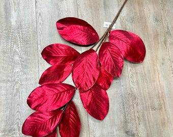 Red Shimmer Magnolia Leaf Spray ~ 39 Inch