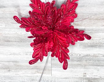 Red Fancy Floral Poinsettia Stem-16 inch diameter