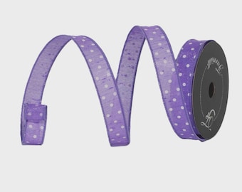 1 Inch Lavender & White Polka Dot Ribbon ~ 10 Yards ~ Wired