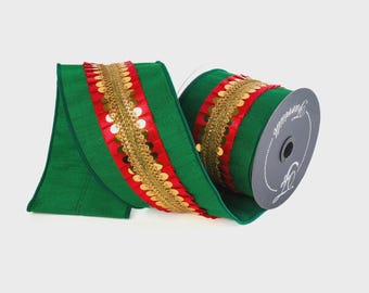 4 Inch Red and Green Nutcracker Frills Ribbon ~ 5 yards ~ Wired
