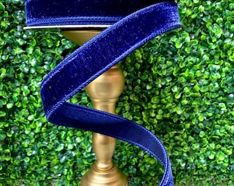 1” Navy Blue Velvet Luster ~ Farrisilk ~ 10 yards ~ Wired