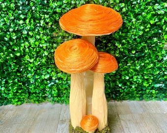 Orange Sisal Mushroom Decor ~ Mushroom Wreath Attachment ~ 13 inch