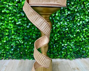 1 inch Rose Gold Pleated Metallic Ribbon- 10 yards - Farrisilk