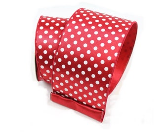 4” Farrisilk Mini Dots Red with White Polka Dot   ~ 10 yards