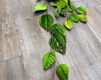 Green Glittered Velvet Leaf Spray ~ 39 inch