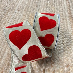 2.5 Flocked Heart Ribbon Farrisilk 10 yards Wired image 2