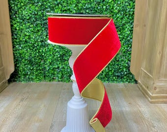Red Velvet Ribbon w/ Gold Backing ~ 2.5 inch ~ 10 yards ~ Wired