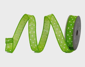 1 Inch Lime Green & White Polka Dot Ribbon ~ 10 Yards ~ Wired