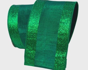 4 Inch Emerald Green Glitter Candy Ribbon ~ 10 Yards ~ Wired ~ Farrisilk