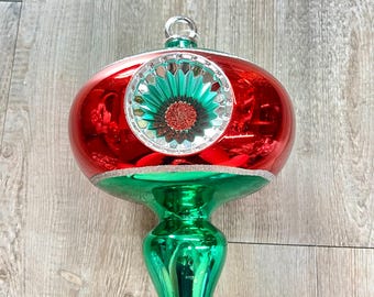 9.5" Reflector Finial Ornament - Red and Green - Shatterproof - H9.5 x W7
