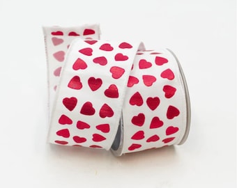 Red and White Hearts Ribbon ~ 2.5 inch x 10 yards ~ Frarrisilk