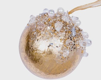 Gold Jeweled Ornament Ball ~ 5 inch diameter