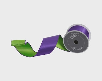 2.5 Inch Purple & Lime Green Satin Double Sided Ribbon ~ Wired ~ 10 Yards