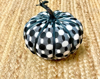 Black and White Polka Dot Pumpkin ~ 6 inches tall x 7 inches wide