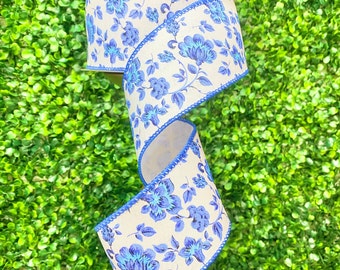 2.5 inch Dutch Porcelain Ribbon- Wired - 10yds