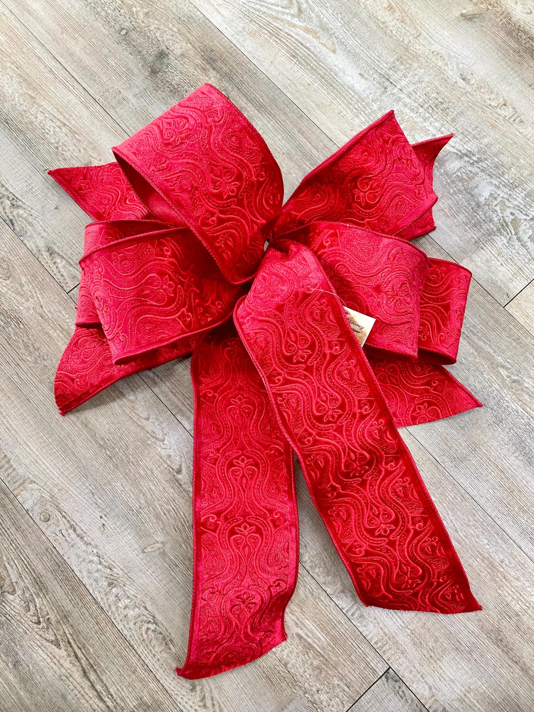 Red Textured Velvet Bow - Luxurious Wired Ribbon - Velvet Oversized Bow ...