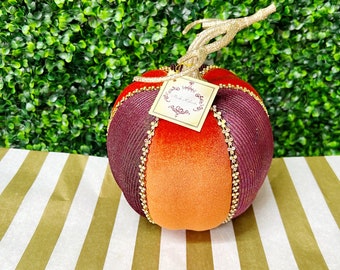 Mark Roberts Orange & Purple Velvet Pumpkin with Diamonds - 7 inch - TALL