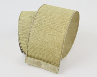 4 inch Gold Pleated Metallic Ribbon- 10 yards- Wired